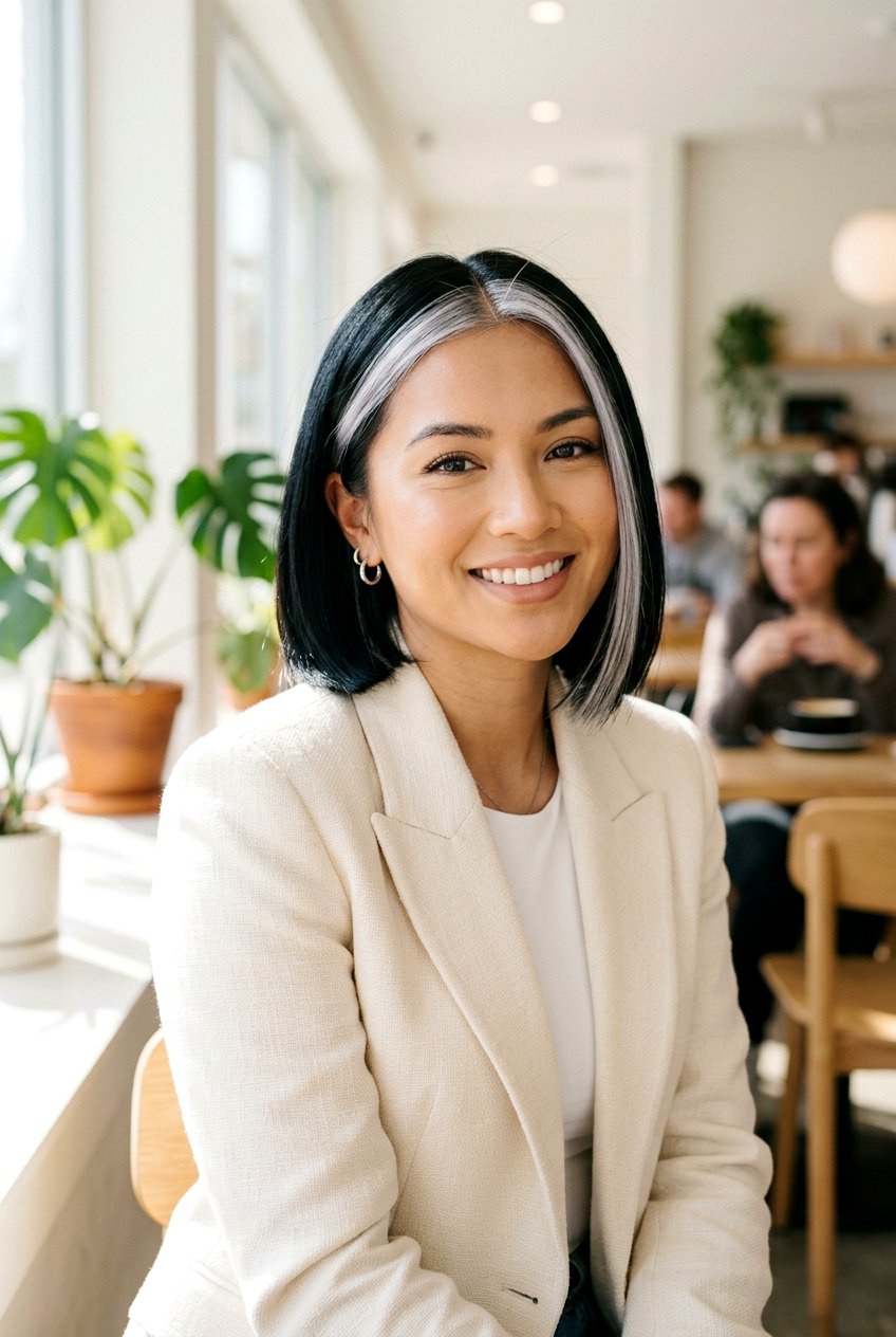 Black Hair With Silver Money Piece Bob Cut - 20 black hair with silver money piece - 20 black hair with silver money piece