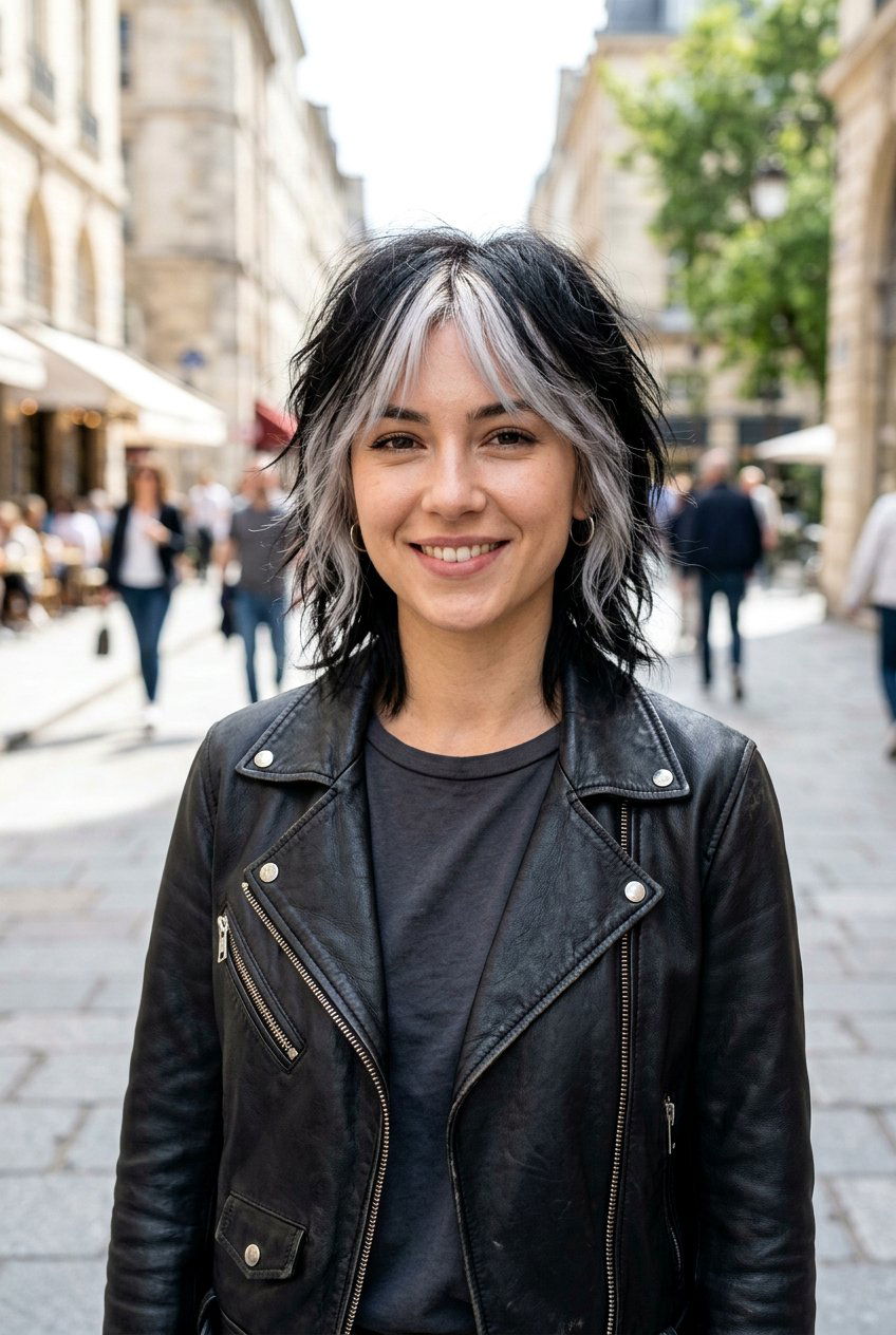 Black Hair With Silver Money Piece Shag Cut - 20 black hair with silver money piece - 20 black hair with silver money piece