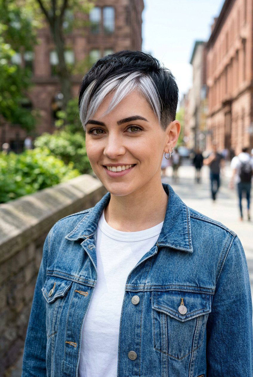 Black Hair With Silver Money Piece Short Pixie - 20 black hair with silver money piece - 20 black hair with silver money piece