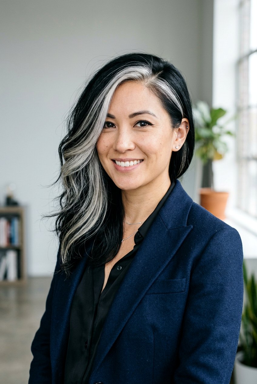 Black Hair With Silver Money Piece Side Part - 20 black hair with silver money piece - 20 black hair with silver money piece