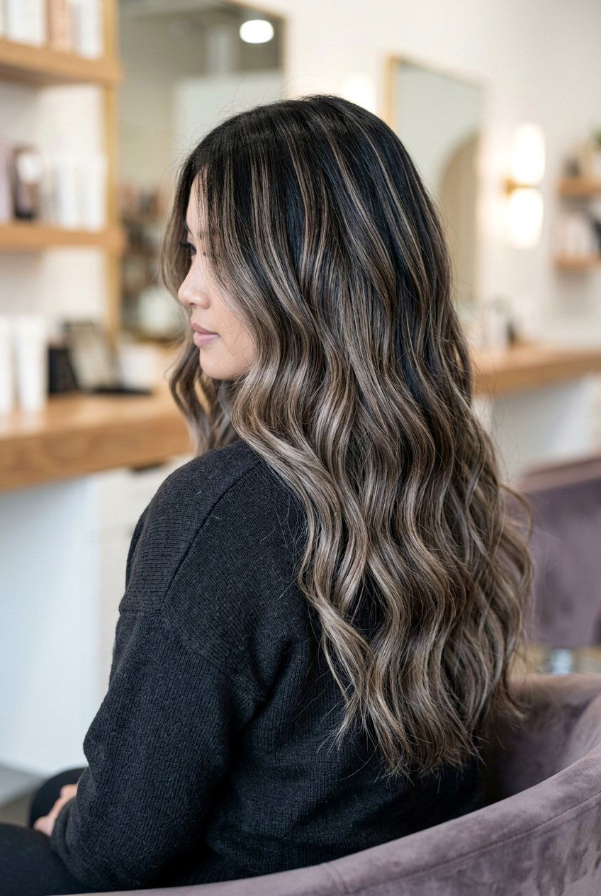 Black Hair with Ash Brown and Blonde Highlights - 20 ash brown highlights on black hair - 20 ash brown highlights on black hair