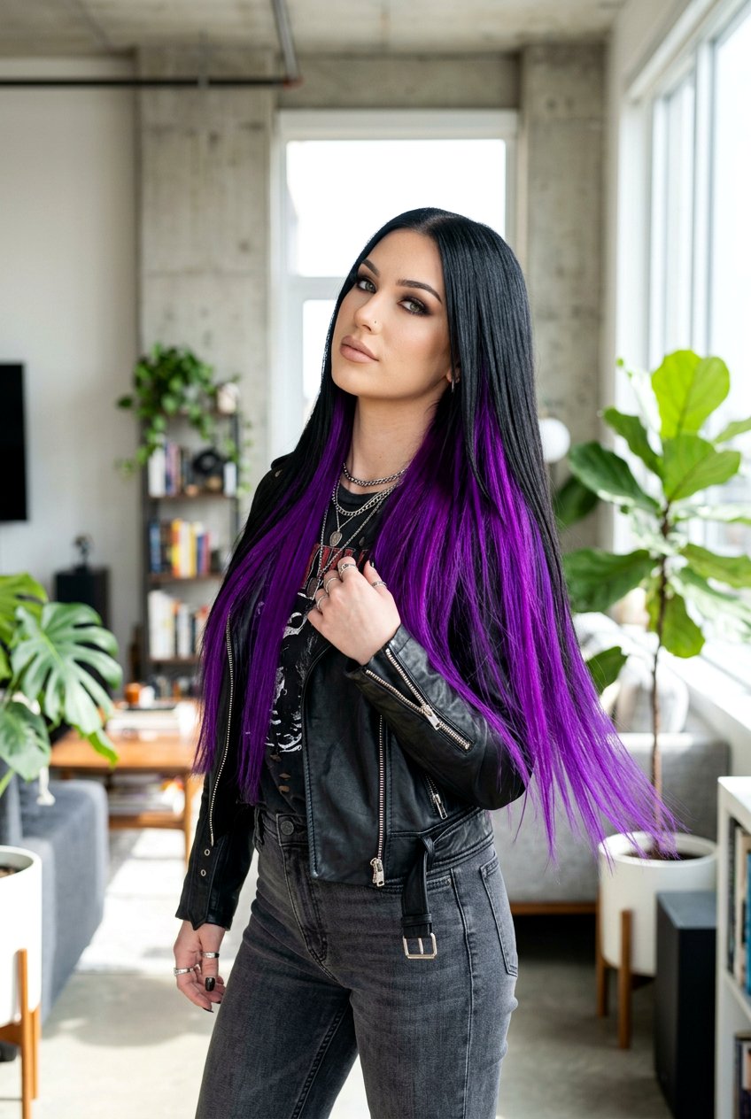 Black Hair with Bright Purple Underlayer - 20 black hair with purple underlayer - 20 black hair with purple underlayer
