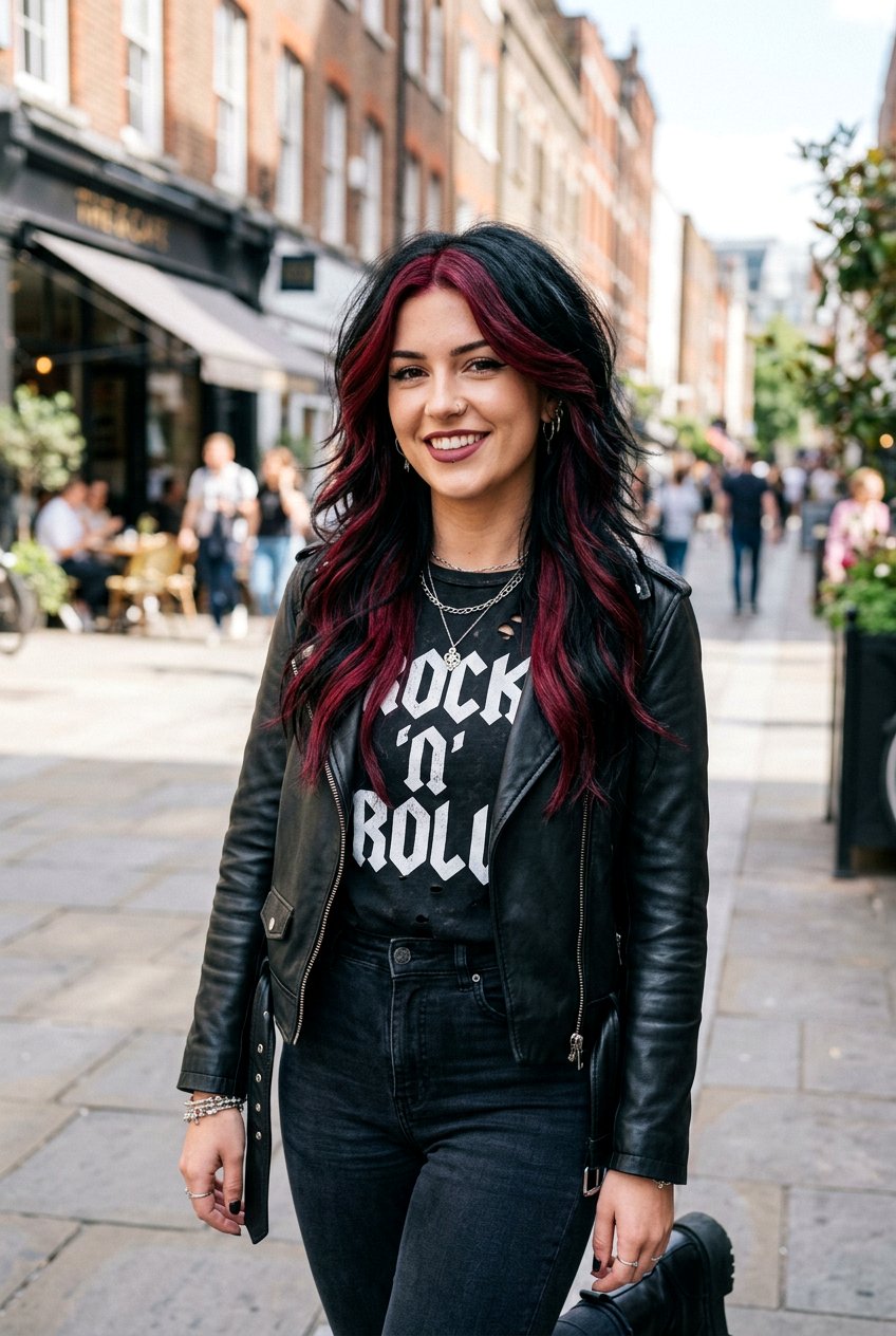 Black Hair with Burgundy Streaks - 20 dark hair with burgundy highlights - 20 dark hair with burgundy highlights