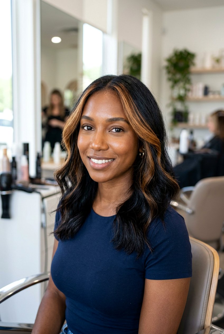 Black Hair with Caramel Balayage Highlights Face Frame - 20 black hair with caramel balayage - 20 black hair with caramel balayage