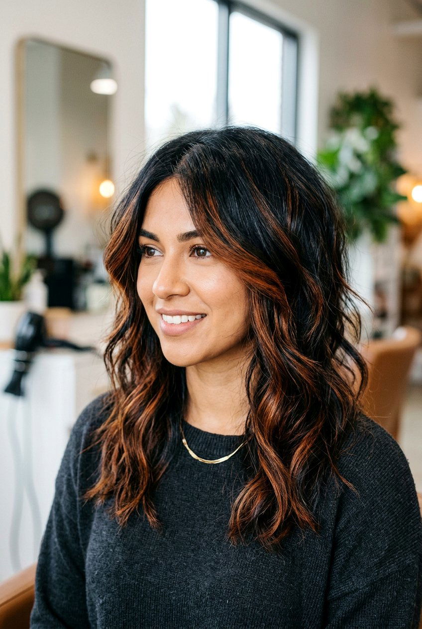 Black Hair with Copper Highlights and Layers - 20 black hair with copper highlights - 20 black hair with copper highlights