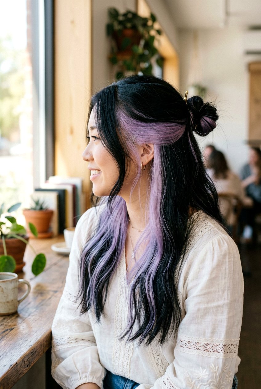 Black Hair with Lavender Underlayer - 20 black hair with purple underlayer - 20 black hair with purple underlayer