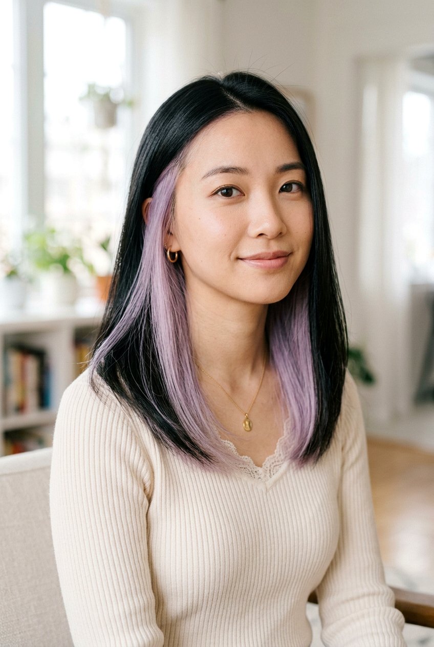 Black Hair with Pastel Purple Underlayer - 20 black hair with purple underlayer