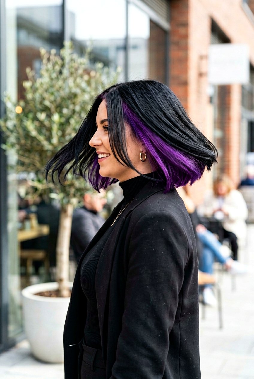 Black Hair with Purple Underlayer Bob Cut - 20 black hair with purple underlayer - 20 black hair with purple underlayer