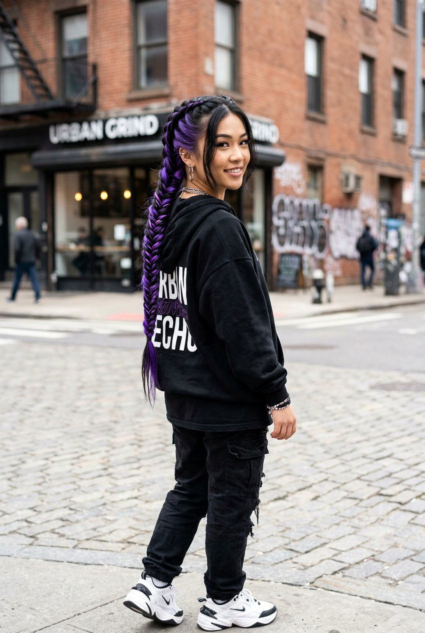 Black Hair with Purple Underlayer Braids - 20 black hair with purple underlayer - 20 black hair with purple underlayer