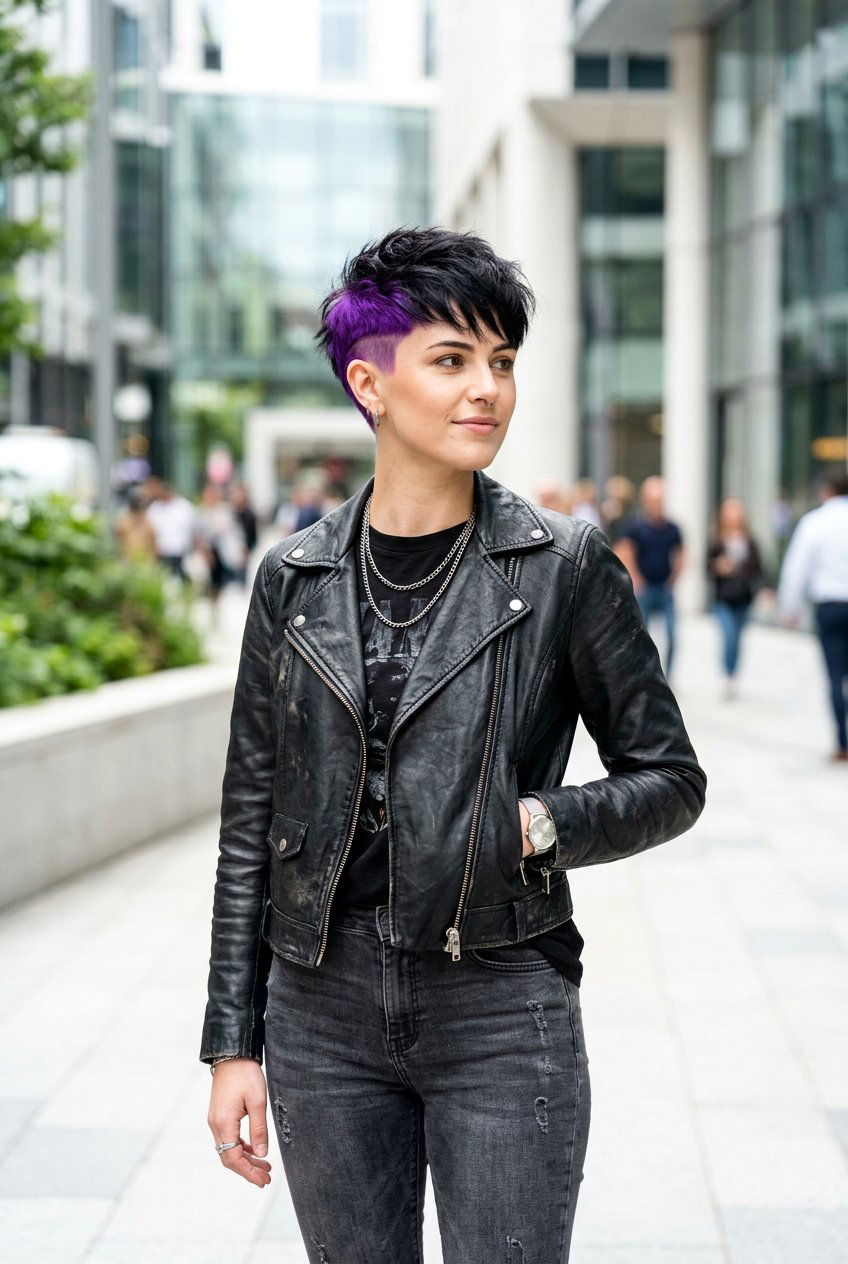 Black Hair with Purple Underlayer Short Pixie - 20 black hair with purple underlayer - 20 black hair with purple underlayer