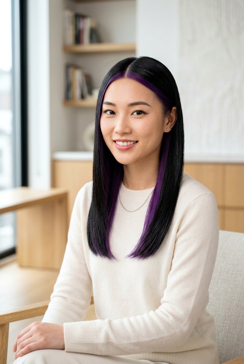 Black Hair with Purple Underlayer Straight Sleek - 20 black hair with purple underlayer - 20 black hair with purple underlayer