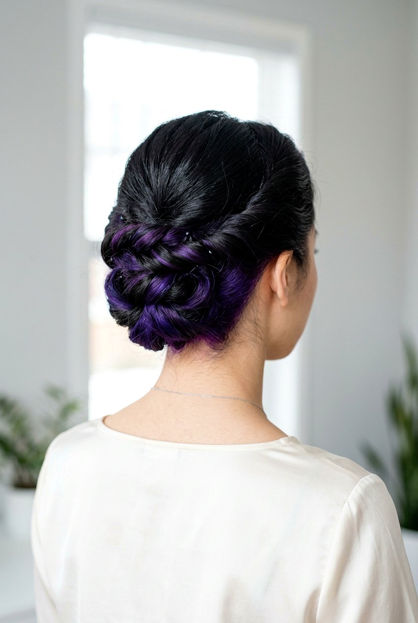 Black Hair with Purple Underlayer Updo - 20 black hair with purple underlayer - 20 black hair with purple underlayer
