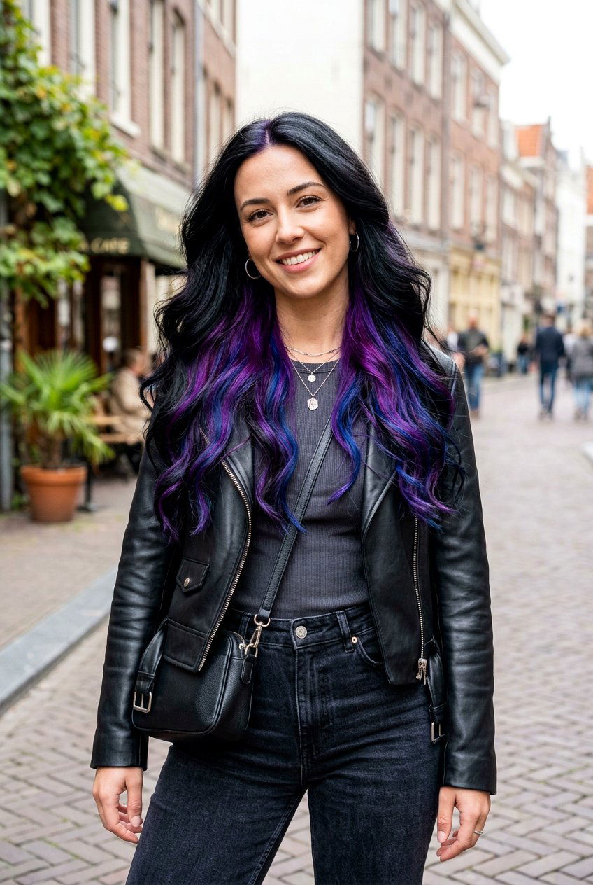Black Hair with Purple and Blue Underlayer - 20 black hair with purple underlayer - 20 black hair with purple underlayer