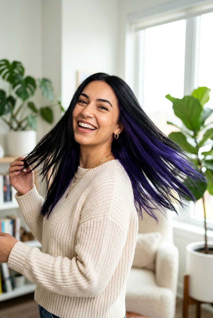 Black Hair with Violet Underlayer - 20 black hair with purple underlayer - 20 black hair with purple underlayer