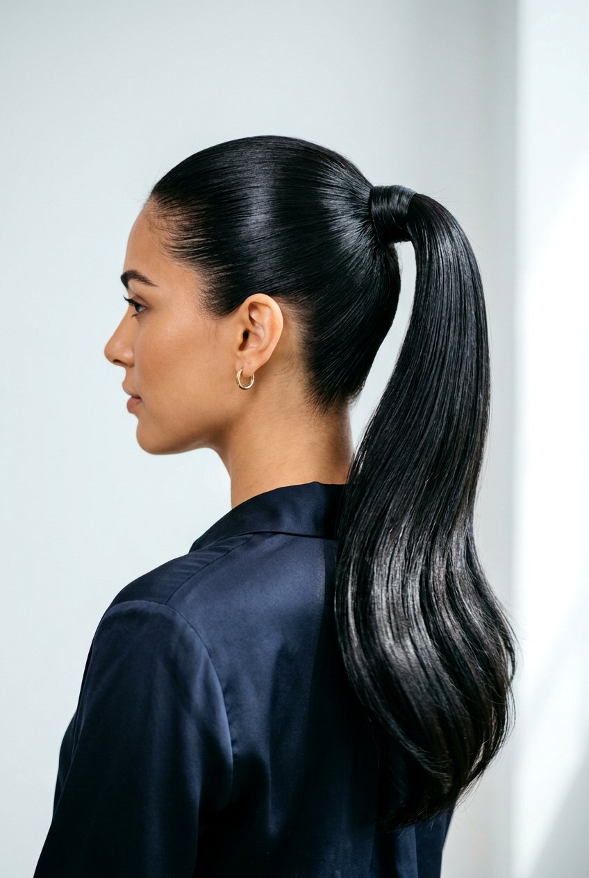 Black High Shine Ponytail - 20 glossy black hair ideas - 20 glossy black hair ideas