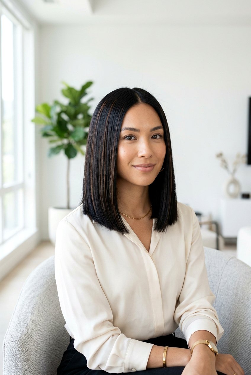 Black Lob With Copper Babylights - 20 copper highlights on black hair - 20 copper highlights on black hair