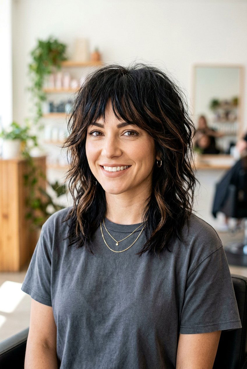 Black Shag Haircut With Soft Brown Highlights - 20 black hair with soft brown highlights - 20 black hair with soft brown highlights