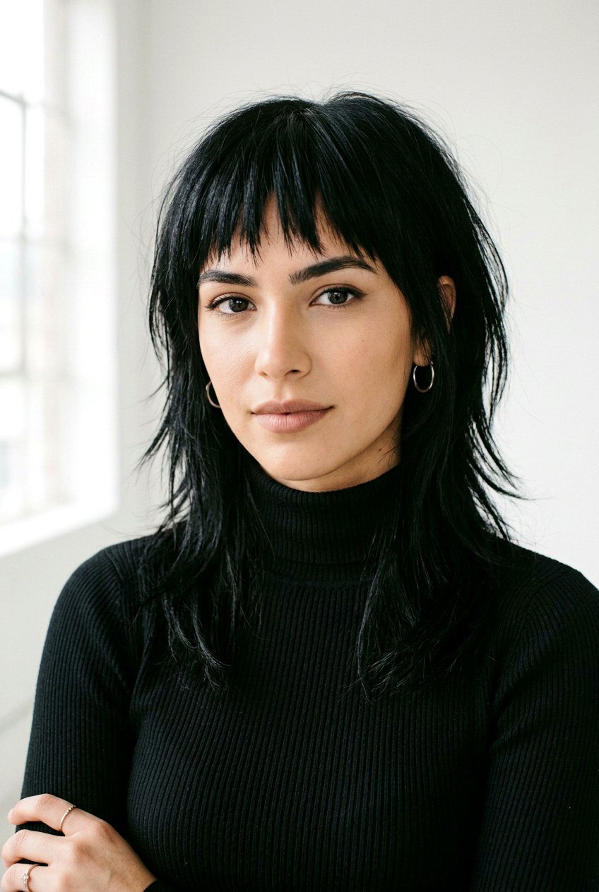 Black Shag With Choppy Bangs - 20 emo shag haircut women - 20 emo shag haircut women