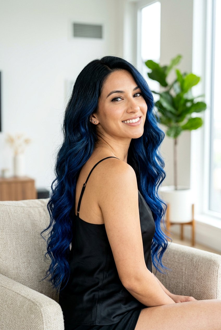 Black To Blue Ombre Balayage - 20 blue balayage on black hair - 20 blue balayage on black hair