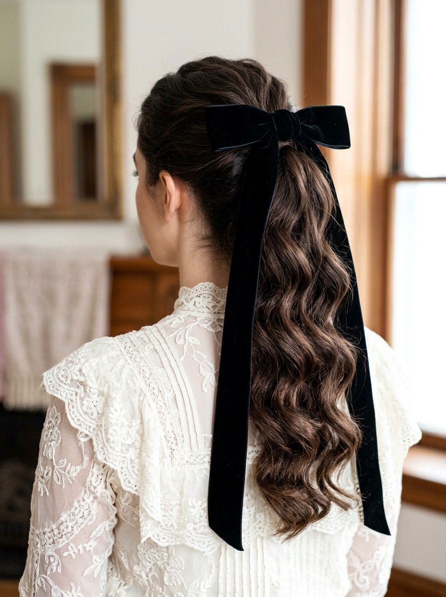 Black Velvet Ribbon Ponytail - 20 soft goth ponytail hairstyle - 20 soft goth ponytail hairstyle
