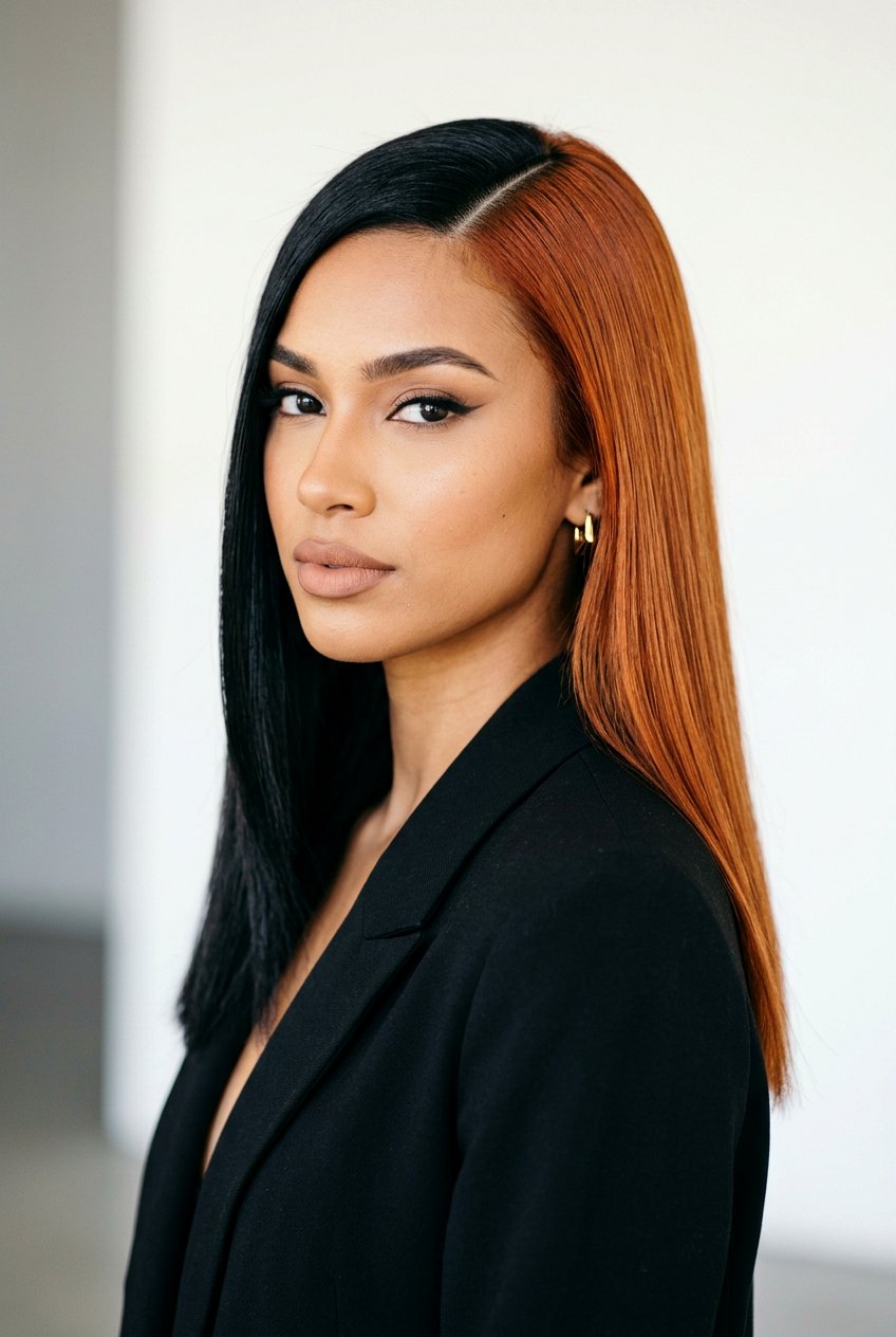 Black and Copper Color Block Hair - 20 black hair with copper highlights - 20 black hair with copper highlights