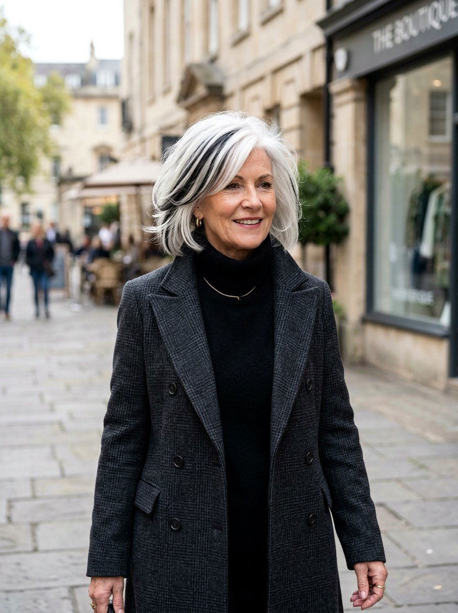 Black lowlights on white hair - 20 salt and pepper lowlights - 20 salt and pepper lowlights