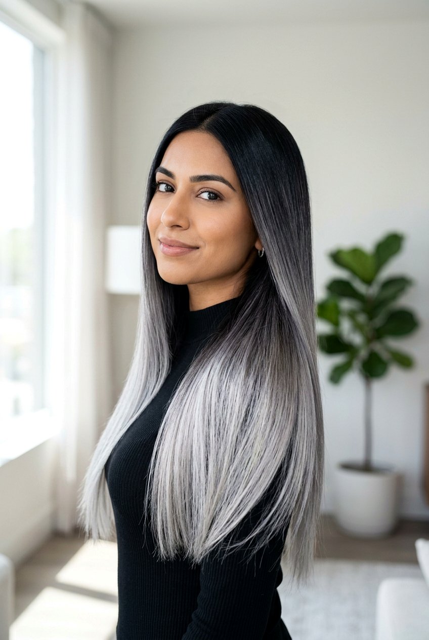 Black to silver ombre - 20 ombre hair color ideas - 20 ombre hair color ideas