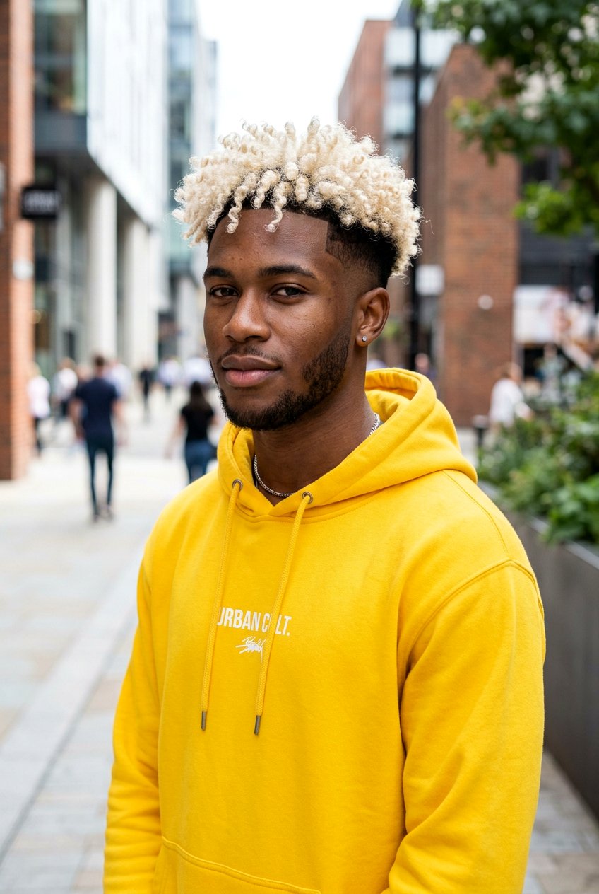 Bleached Curly Top Mid Fade - 20 mid fade with curly top men - 20 mid fade with curly top men