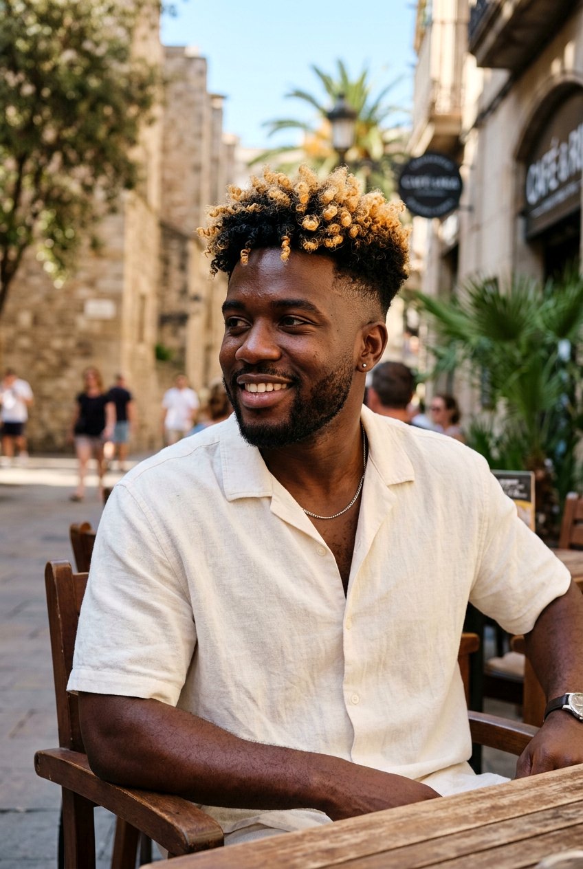 Bleached Tips Curly High Top Fade - 20 curly high top fade haircut - 20 curly high top fade haircut