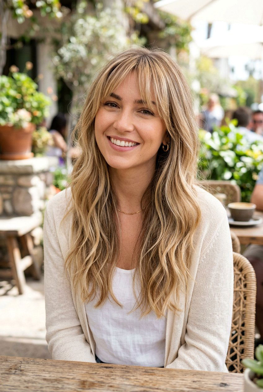 Blonde Balayage Long Layers With Wispy Bangs - 20 long layers with wispy bangs women - 20 long layers with wispy bangs women