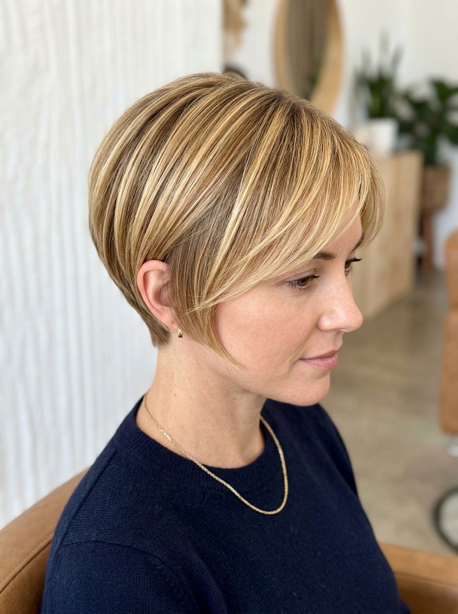 Blonde Balayage Pixie - 20 sleek pixie for older women - 20 sleek pixie for older women