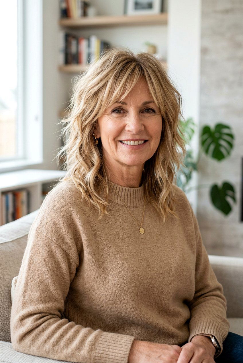 Blonde Balayage Shag - 20 feathered shag for mature women - 20 feathered shag for mature women