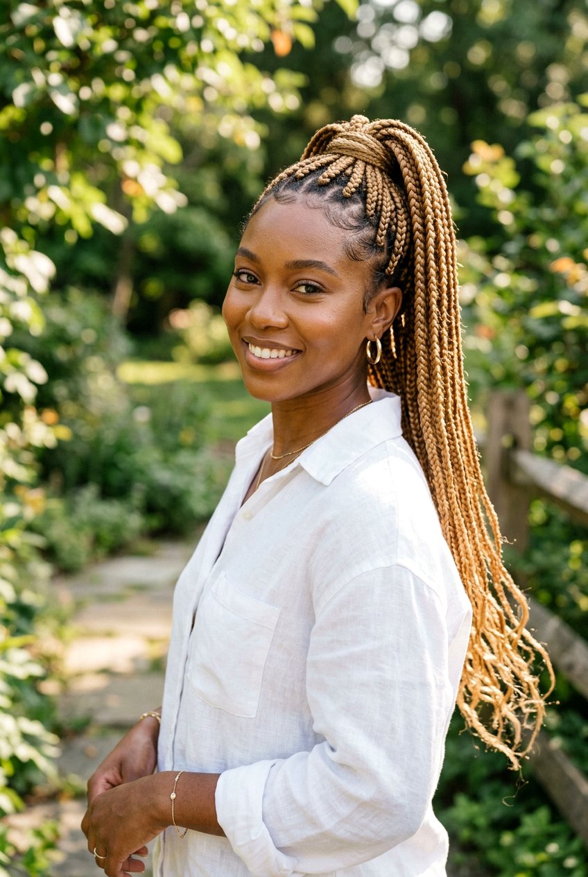 Blonde Box Braids Ponytail - 20 box braids ponytail hairstyle - 20 box braids ponytail hairstyle