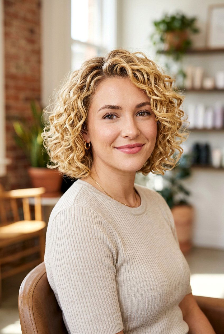 Blonde Curly Bob - 20 wash and go hairstyles - 20 wash and go hairstyles