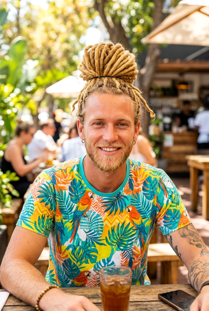 Blonde Dread Bun - 20 dread bun hairstyle men - 20 dread bun hairstyle men