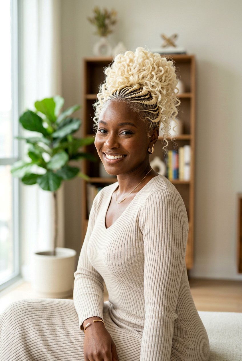 Blonde Feed In Braids Curly Bun - 20 feed in braids with curly bun - 20 feed in braids with curly bun