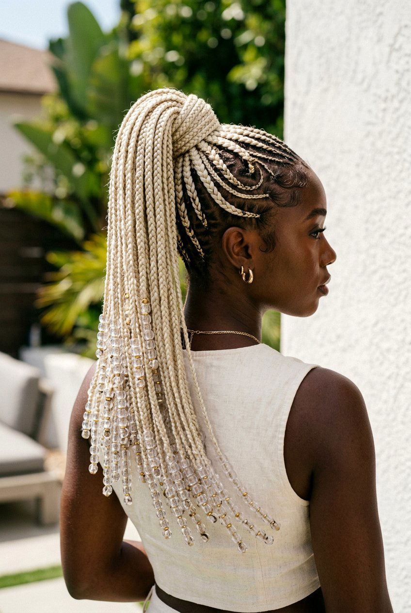 Blonde Fulani Braids Ponytail With Beads - 20 fulani braids ponytail with beads - 20 fulani braids ponytail with beads