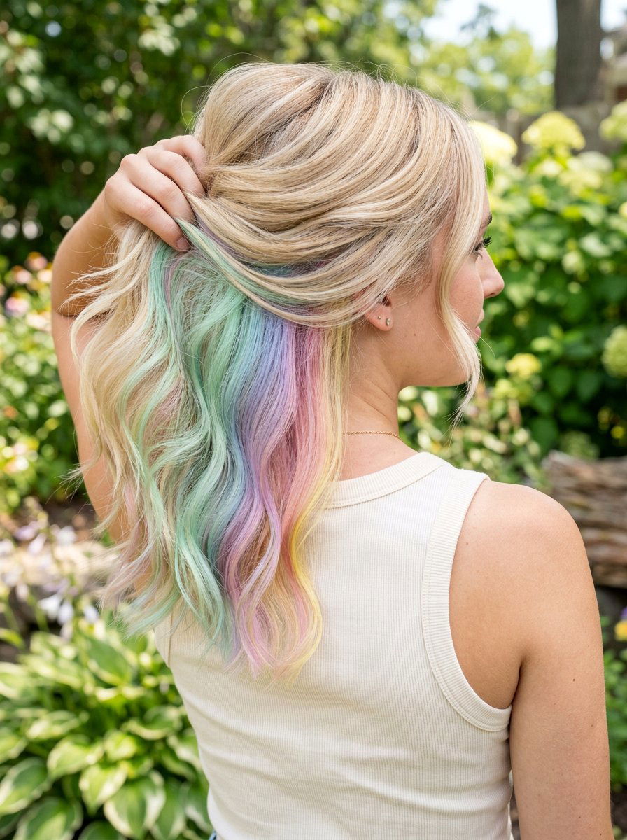 Blonde Hair With Pastel Rainbow Underlayer - 20 pastel rainbow underlayer hair - 20 pastel rainbow underlayer hair