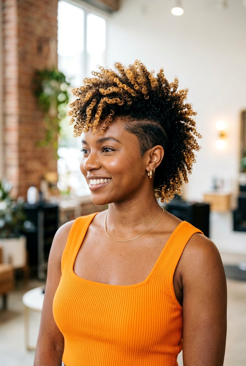 Blonde Highlighted Frohawk - 20 curly frohawk for natural hair - 20 curly frohawk for natural hair