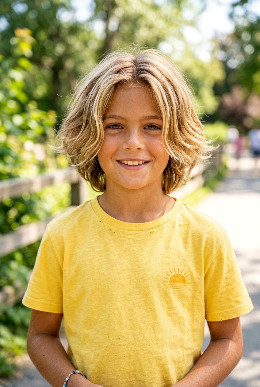 Blonde Highlighted Middle Part - 20 fluffy middle part haircut for boys - 20 fluffy middle part haircut for boys