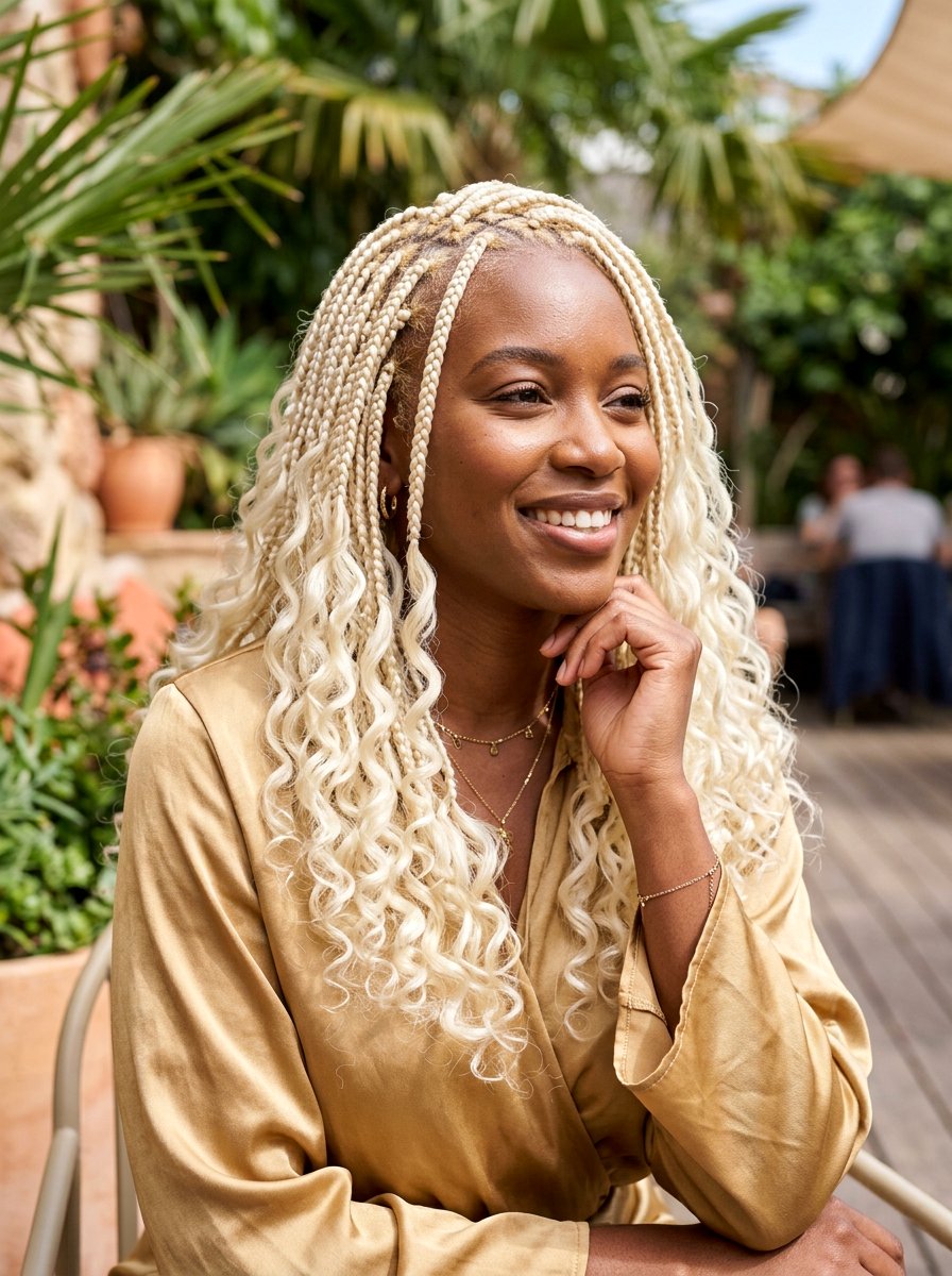 Blonde Knotless Braids With Curls - 20 knotless braids with curls - 20 knotless braids with curls