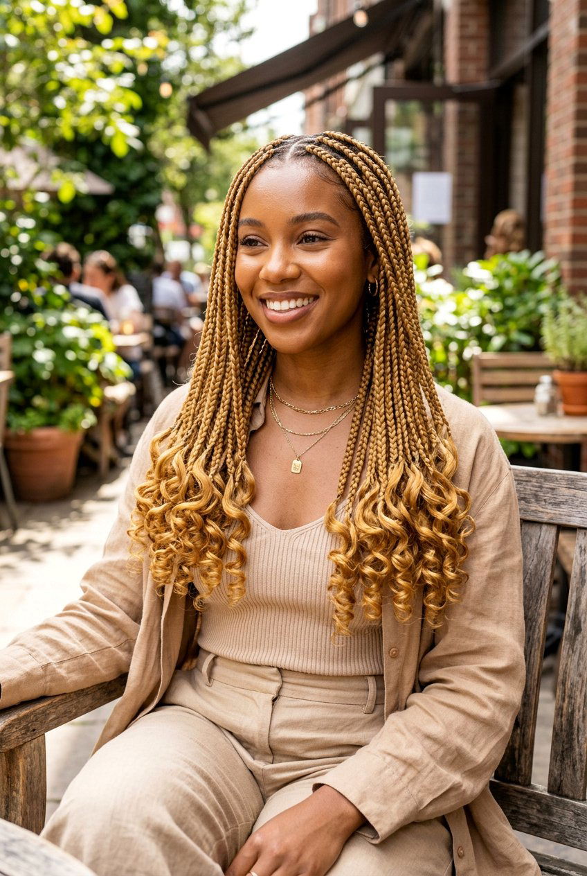 Blonde Knotless Braids With Curly Ends - 20 knotless braids with curly ends for women - 20 knotless braids with curly ends for women