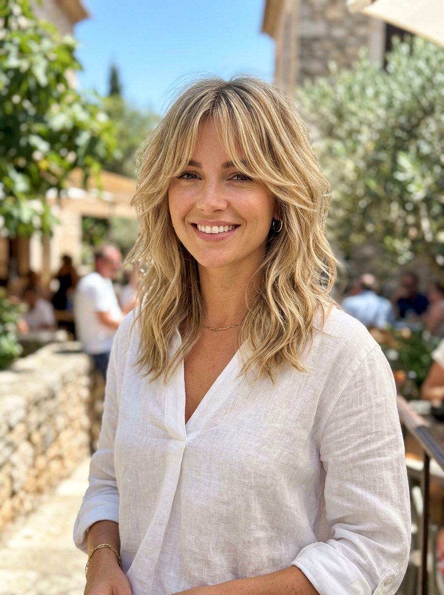 Blonde Layered Shag With Curtain Fringe - 20 layered shag with curtain fringe - 20 layered shag with curtain fringe