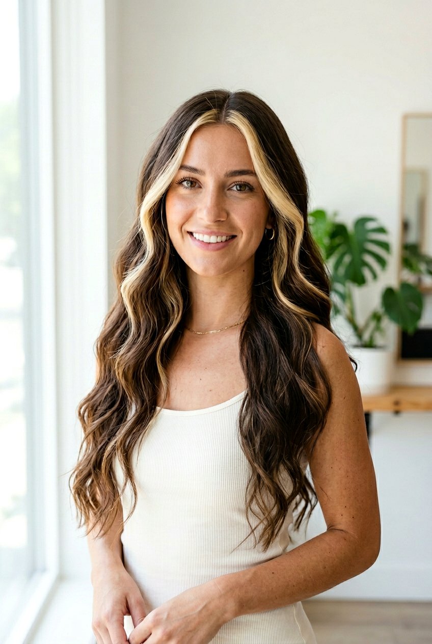 Blonde Money Piece On Brunette With Long Hair - 20 subtle blonde money piece on brunette - 20 subtle blonde money piece on brunette