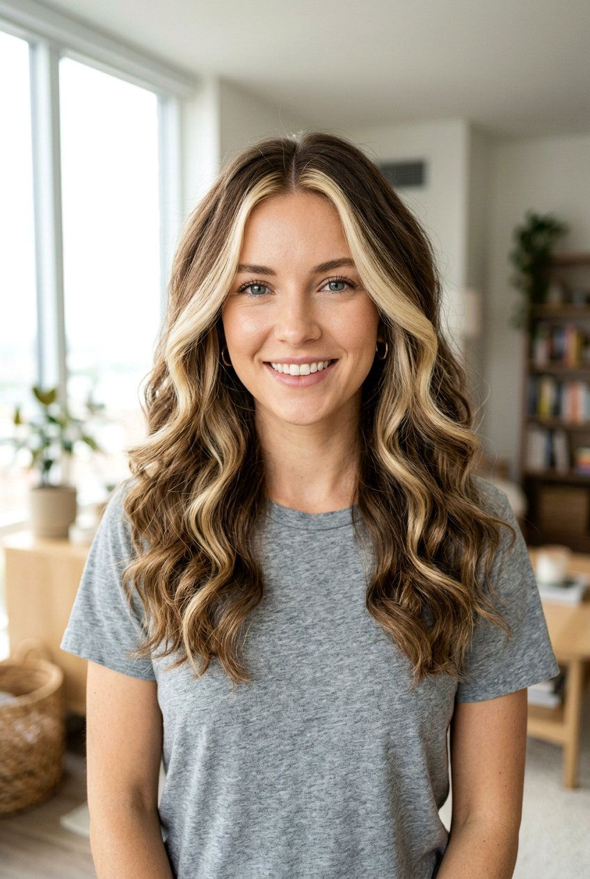 Blonde Money Piece On Wavy Brown Hair - 20 face framing blonde on dark brown hair - 20 face framing blonde on dark brown hair