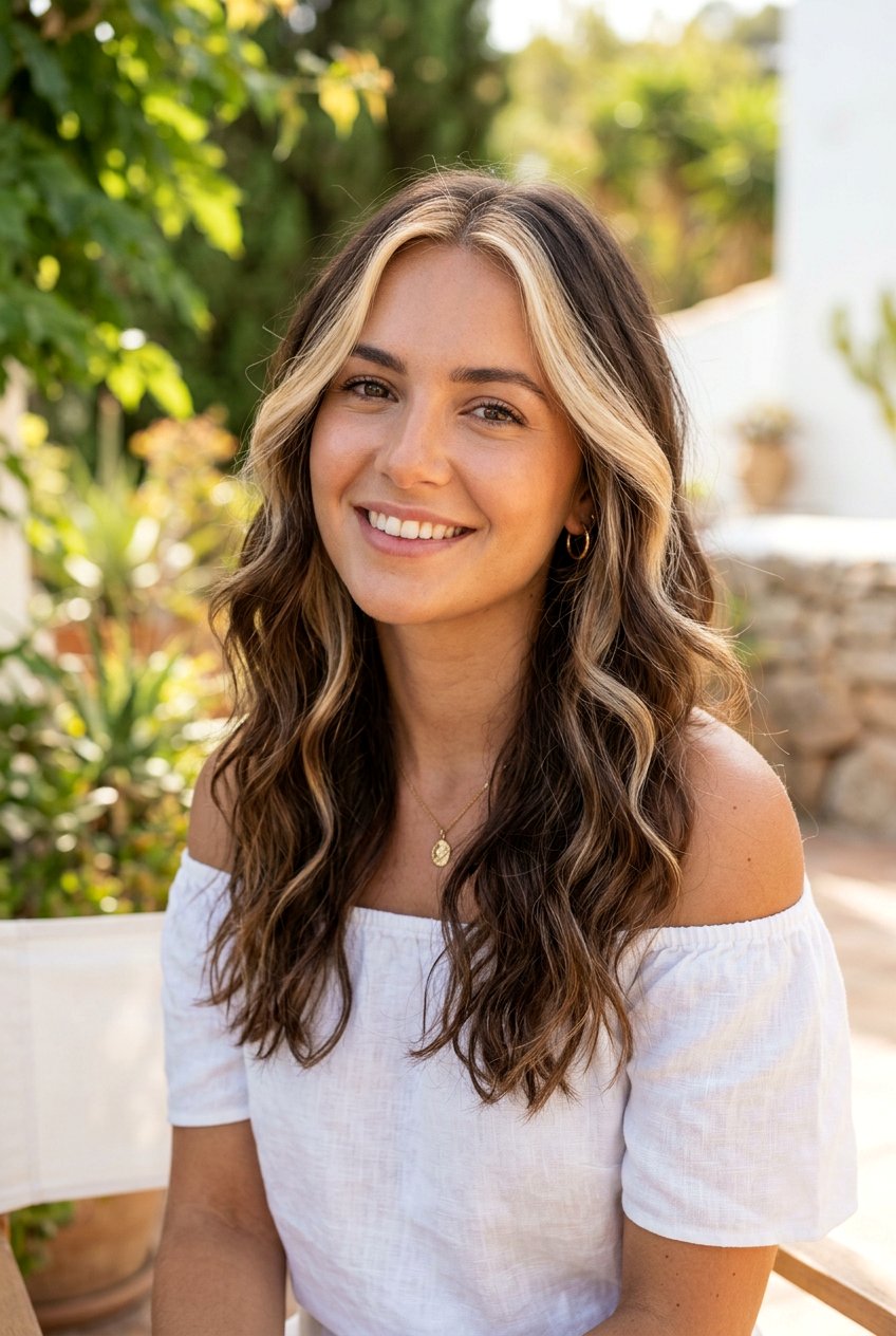 Blonde Money Piece On Wavy Brunette Hair - 20 subtle blonde money piece on brunette - 20 subtle blonde money piece on brunette