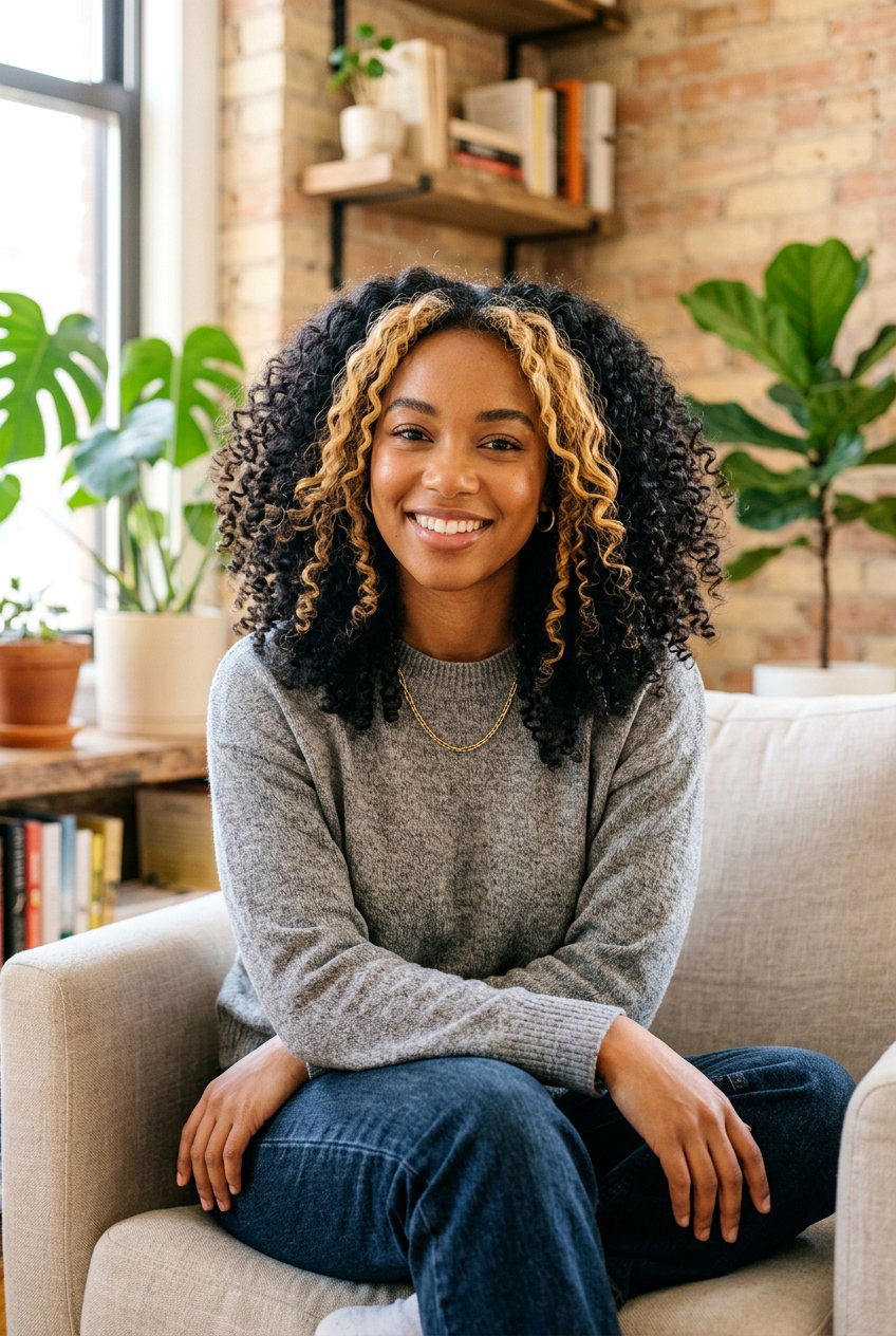 Blonde Money Piece on Naturally Curly Hair - 20 bold money piece ideas - 20 bold money piece ideas