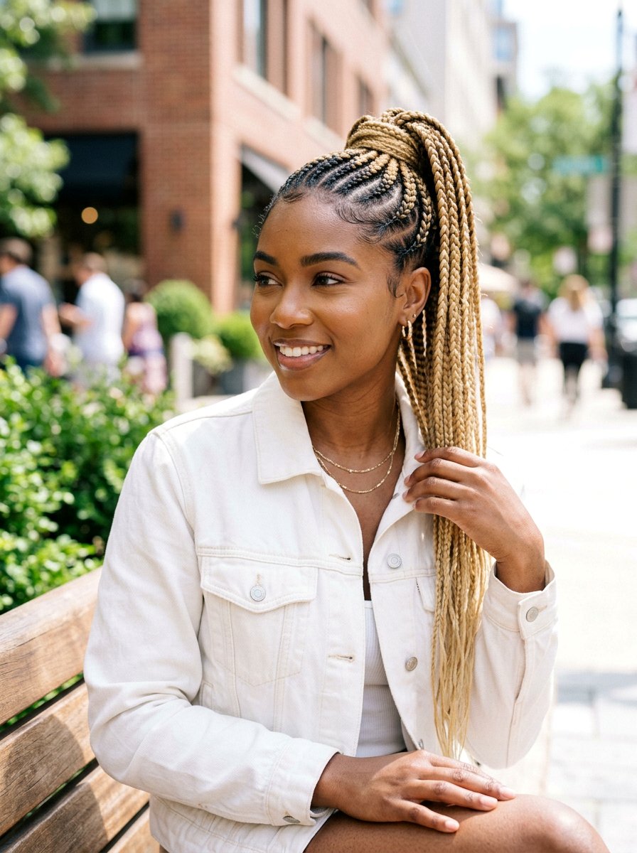 Blonde Ombre Cornrows With High Ponytail - 20 straight back cornrows with ponytail - 20 straight back cornrows with ponytail