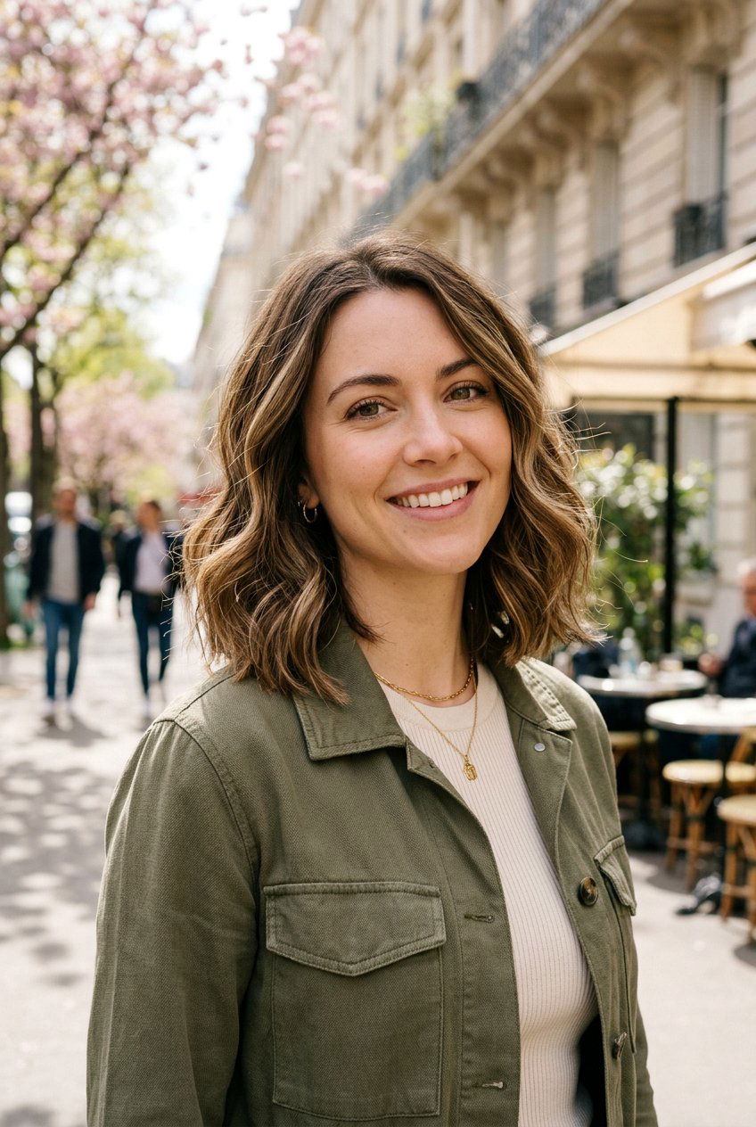 Blonde Ribbons On Brown Lob Haircut - 20 natural looking blonde ribbons - 20 natural looking blonde ribbons