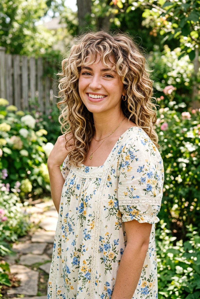 Blonde Ribbons On Curly Shag Haircut - 20 natural looking blonde ribbons - 20 natural looking blonde ribbons